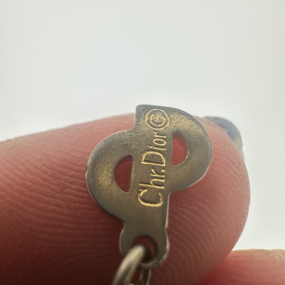 Vintage Christian Dior Necklace Gold Tone Pendant Logo Charm - Picture 7 of 11